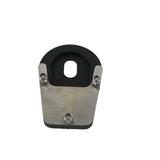 MotoCare stand extender installed on Triumph Scrambler 400X showing enlarged side stand base plate for improved parking stability