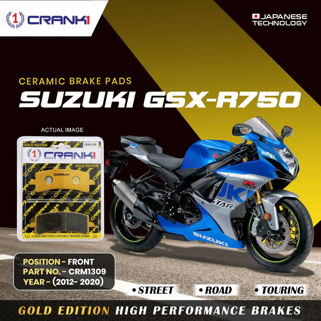 CRANK1 CRM1309 Ceramic Front Brake Pads for Suzuki GSX-R750 2012-2020 HH Rated Motorcycle Brake Pads