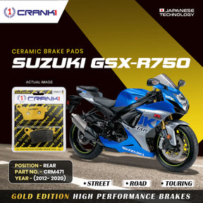 CRANK1 CRM471 ceramic rear brake pads for Suzuki GSX-R750 2012–2020