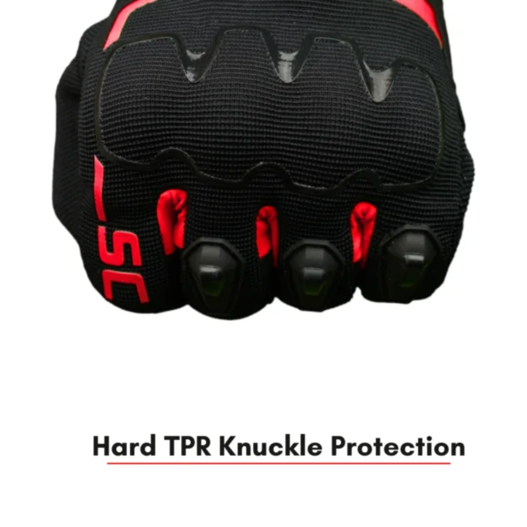 Scala Atlas black and red motorcycle riding gloves with protective knuckles