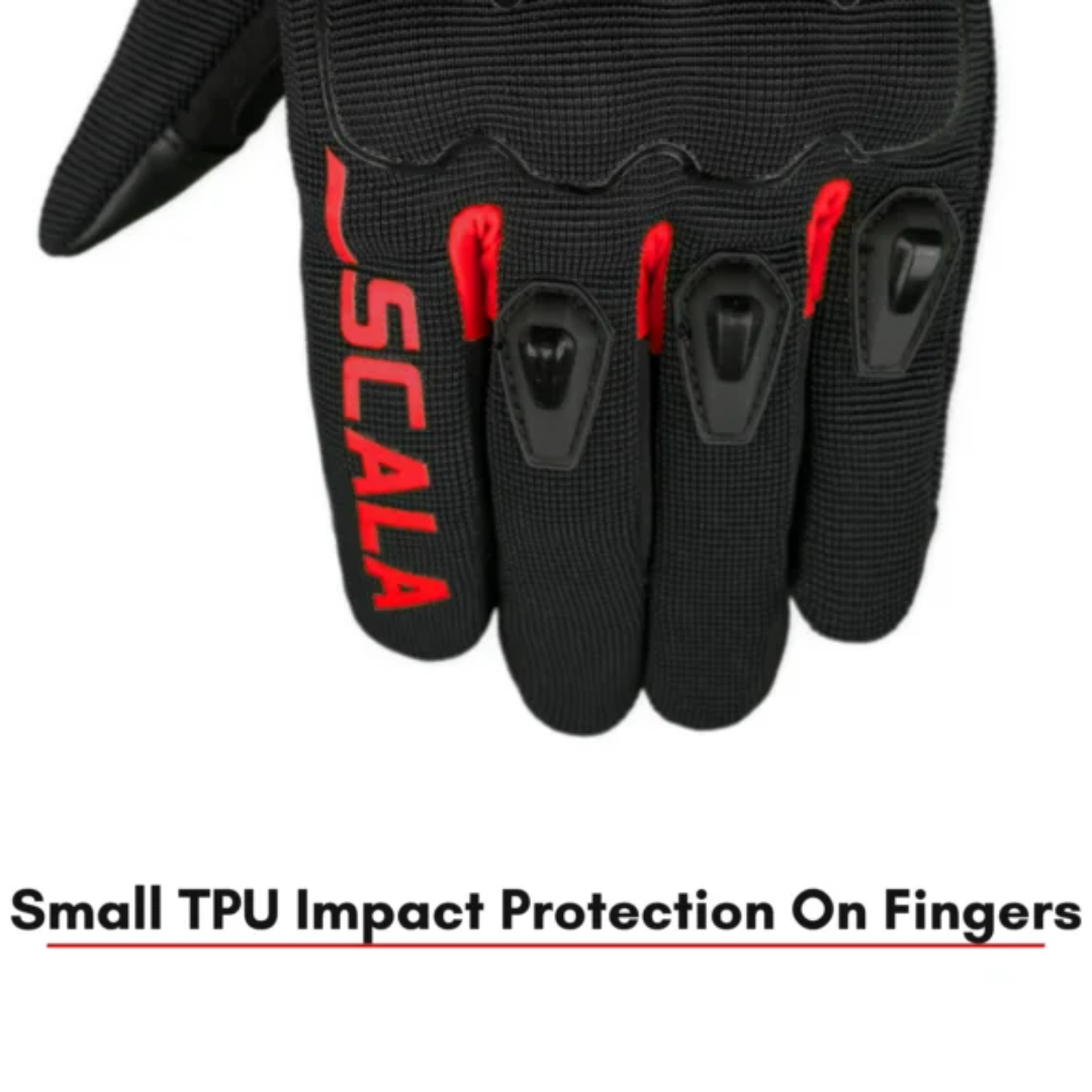 Scala Atlas black and red motorcycle riding gloves with protective knuckles