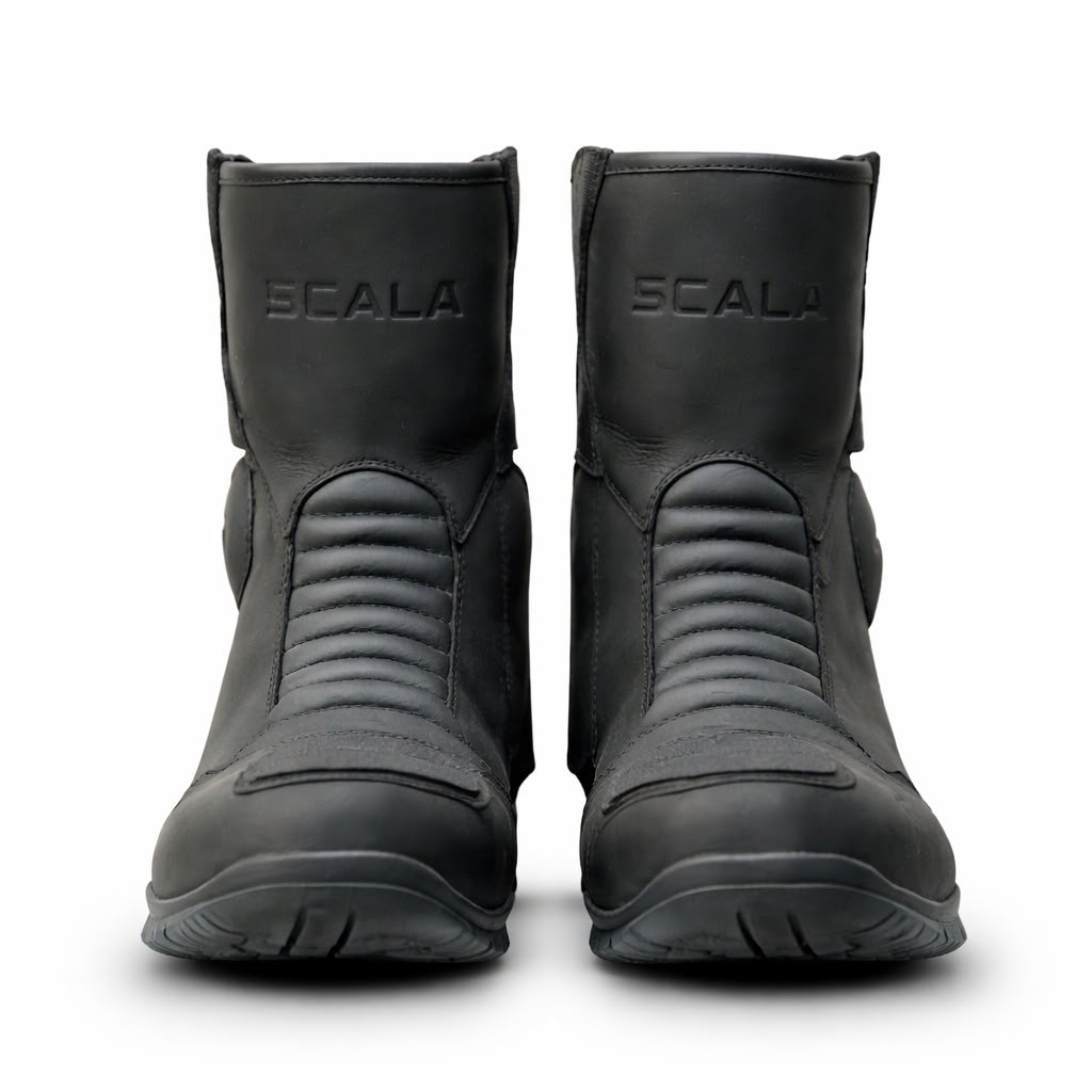 Scala Rove black waterproof leather motorcycle boots with reinforced ankle and shin protection and all-terrain sole