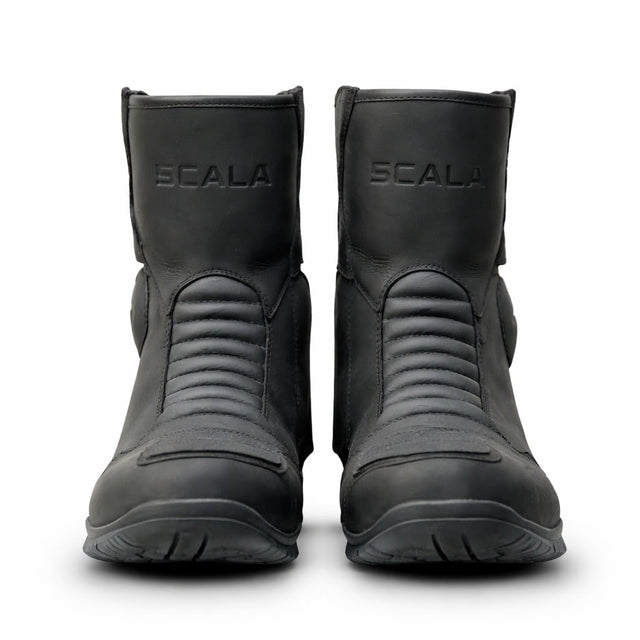 Scala Rove black waterproof leather motorcycle boots with reinforced ankle and shin protection and all-terrain sole