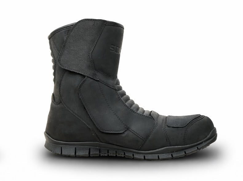 Scala Rove black waterproof leather motorcycle boots with reinforced ankle and shin protection and all-terrain sole
