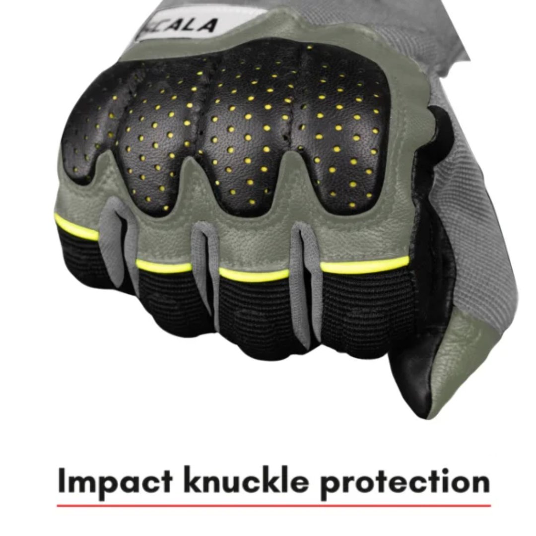 Scala Speed-2 olive green genuine leather motorcycle riding gloves