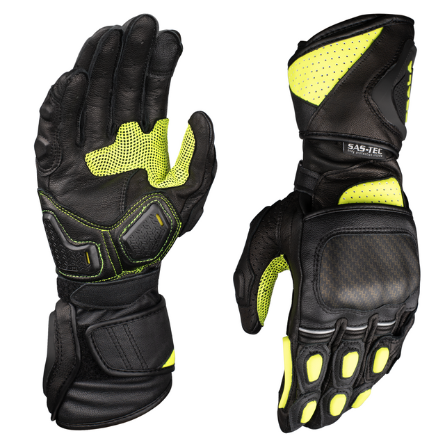 Scala Trekker black neon genuine leather motorcycle riding gloves front view
