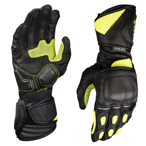 Scala Trekker motorcycle gloves showing SAS-TEC carbon knuckle protectors