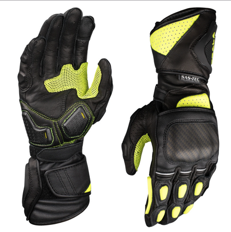 Scala Trekker black genuine leather motorcycle riding gloves front view