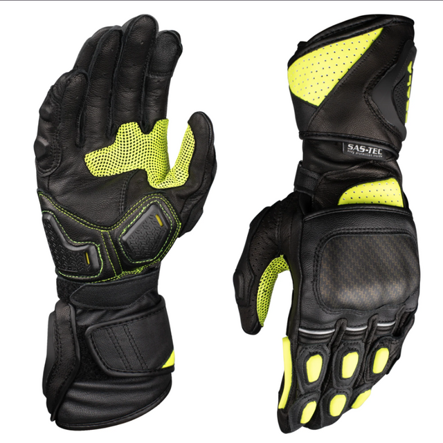 Scala Trekker black genuine leather motorcycle riding gloves front view