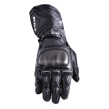 Scala Trekker black genuine leather motorcycle riding gloves front view
