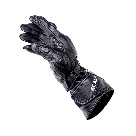 Scala Trekker black genuine leather motorcycle riding gloves front view