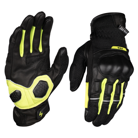 Scala Viper black neon genuine leather motorcycle riding gloves

