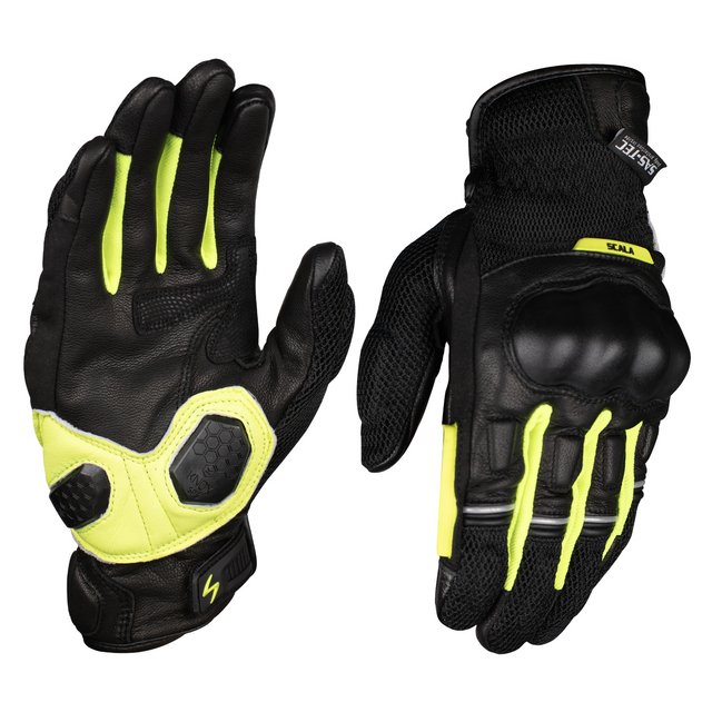 Scala Viper black neon genuine leather motorcycle riding gloves

