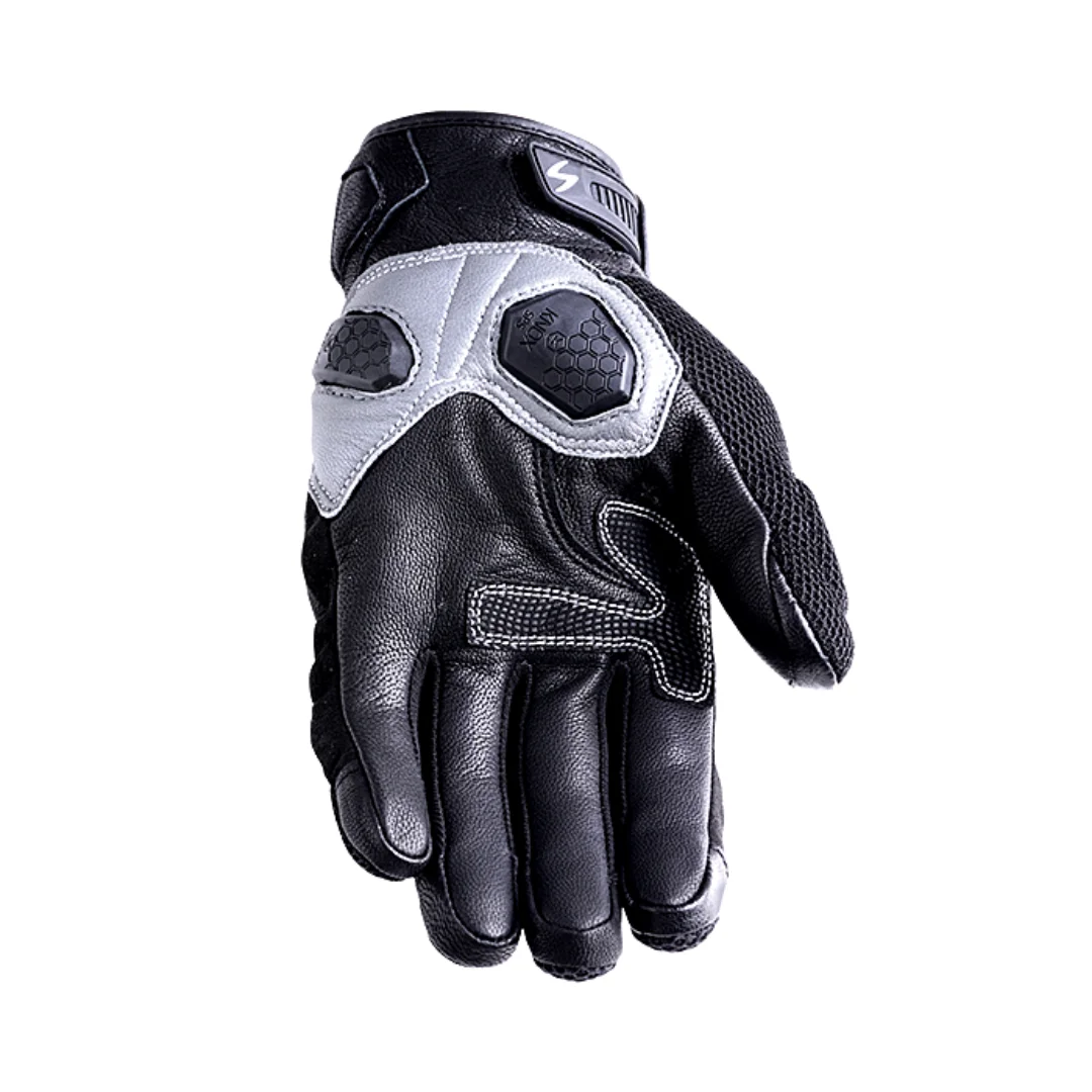 Scala Viper black genuine leather motorcycle riding gloves front view