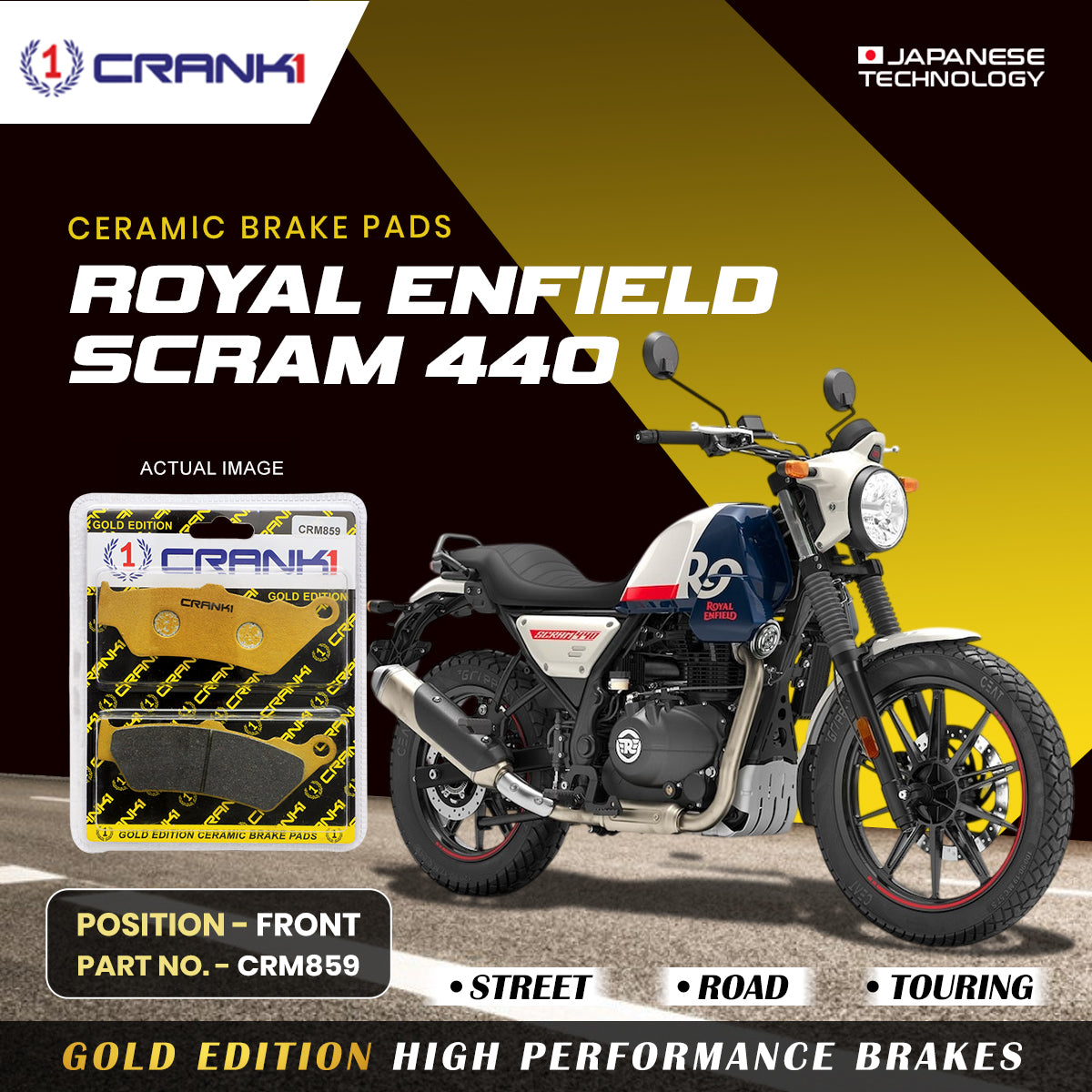CRANK1 CRM859 ceramic front brake pads for Royal Enfield Scram 440 motorcycle