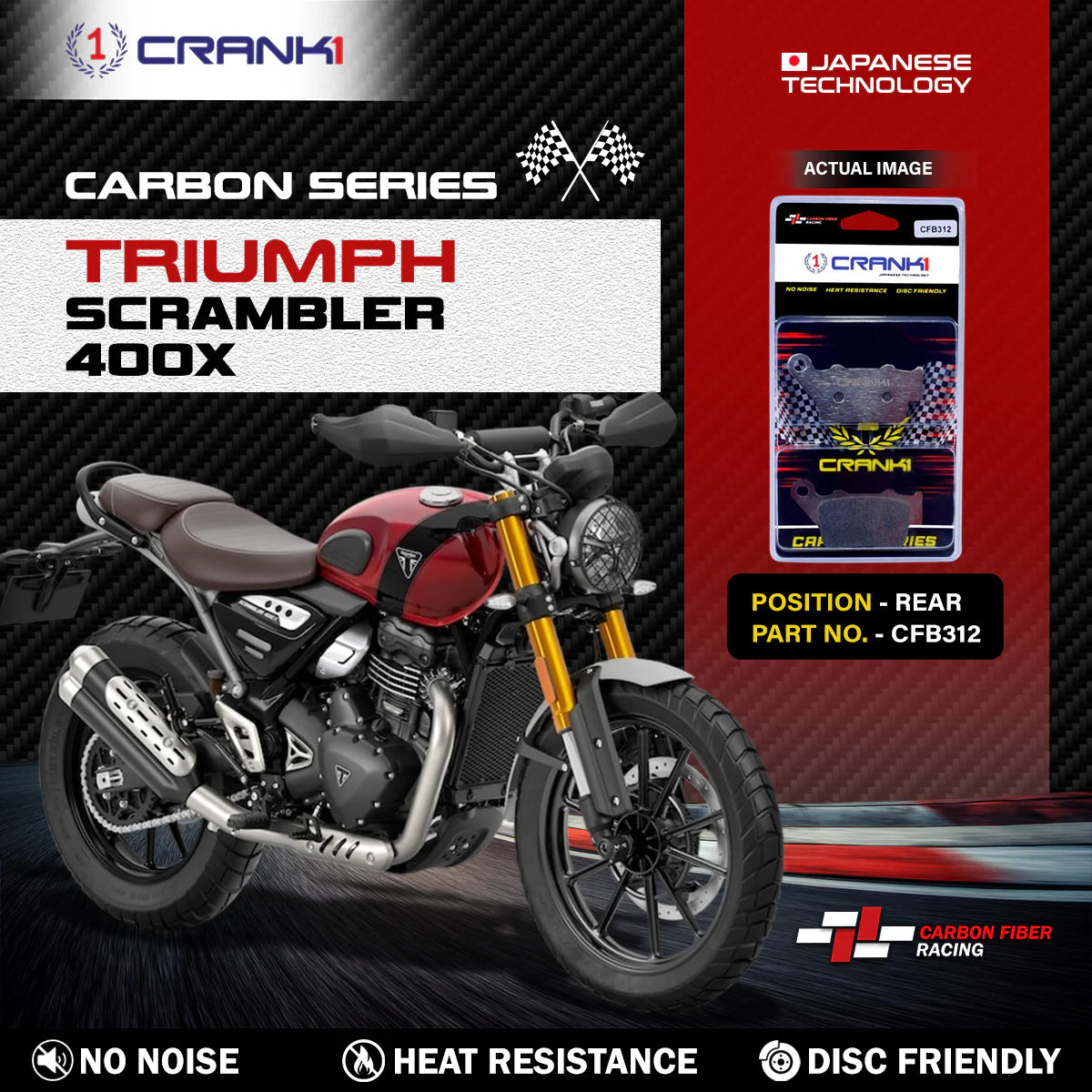 CRANK1 Carbon Rear Brake Pads for Triumph Scrambler 400X CFB312