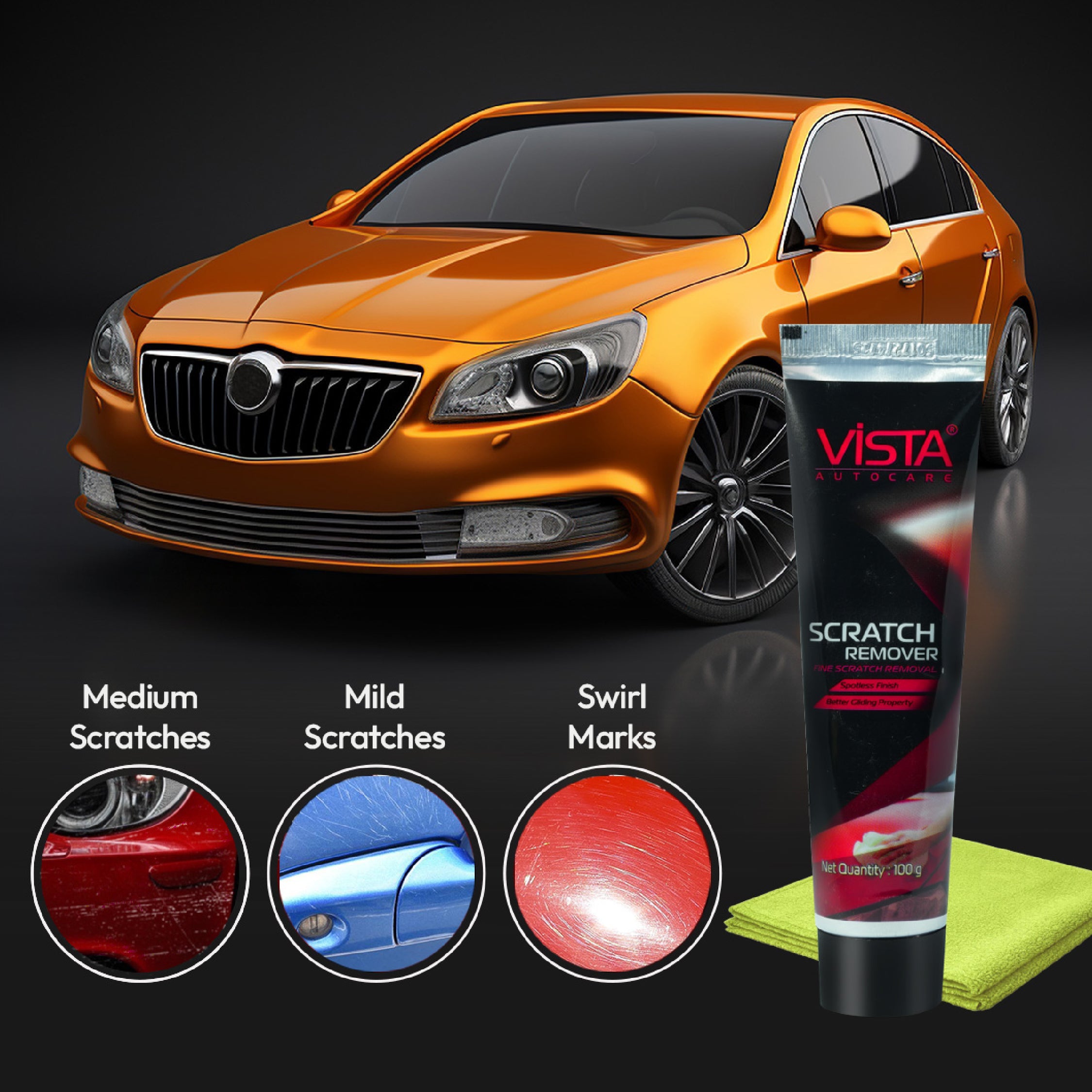 Vista Auto Care Car Scratch Remover 100g with Microfiber Cloth

