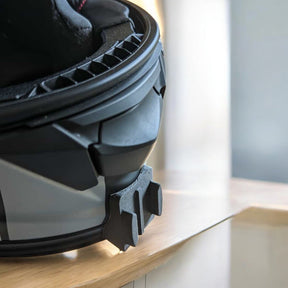 SHOEI GT-Air 2 helmet chin mount installed for GoPro and Insta360 POV motovlogging camera setup on motorcycle helmet