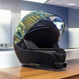 SHOEI RF-SR RYD helmet chin mount installed for GoPro and Insta360 POV motovlogging camera setup on motorcycle helmet