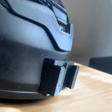 SHOEI RF-1400 NXR2 Z-8 helmet chin mount installed for GoPro and Insta360 POV motovlogging camera setup on motorcycle helmet