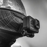 SHOEI RF-1200 NXR Z-7 helmet chin mount installed for GoPro and Insta360 POV motovlogging camera setup on motorcycle helmet