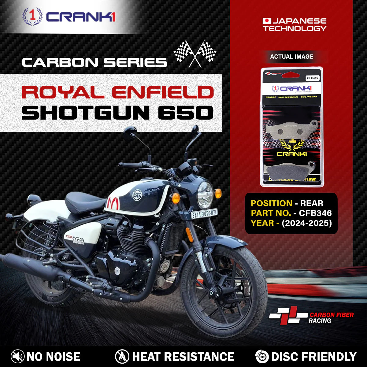 CRANK1 Carbon Rear Brake Pads for Royal Enfield Shotgun 650 CFB346