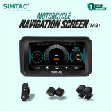 SIMTAC M8DT motorcycle GPS navigation system with CarPlay touchscreen