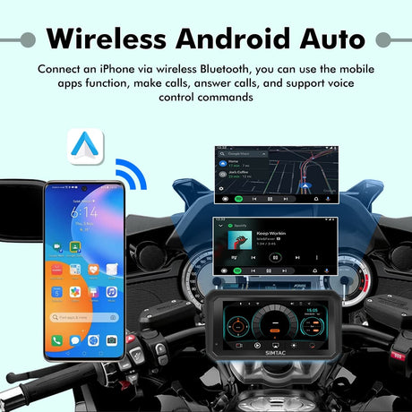 SIMTAC M8DT motorcycle GPS navigation system with CarPlay touchscreen