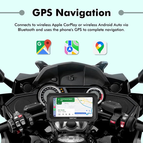 SIMTAC M8DT motorcycle GPS navigation system with CarPlay touchscreen