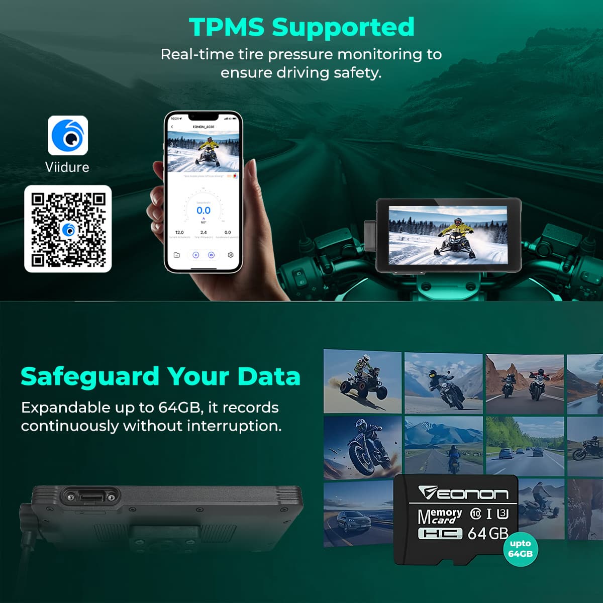 SIMTAC M10 Motorcycle GPS CarPlay Dash Cam System