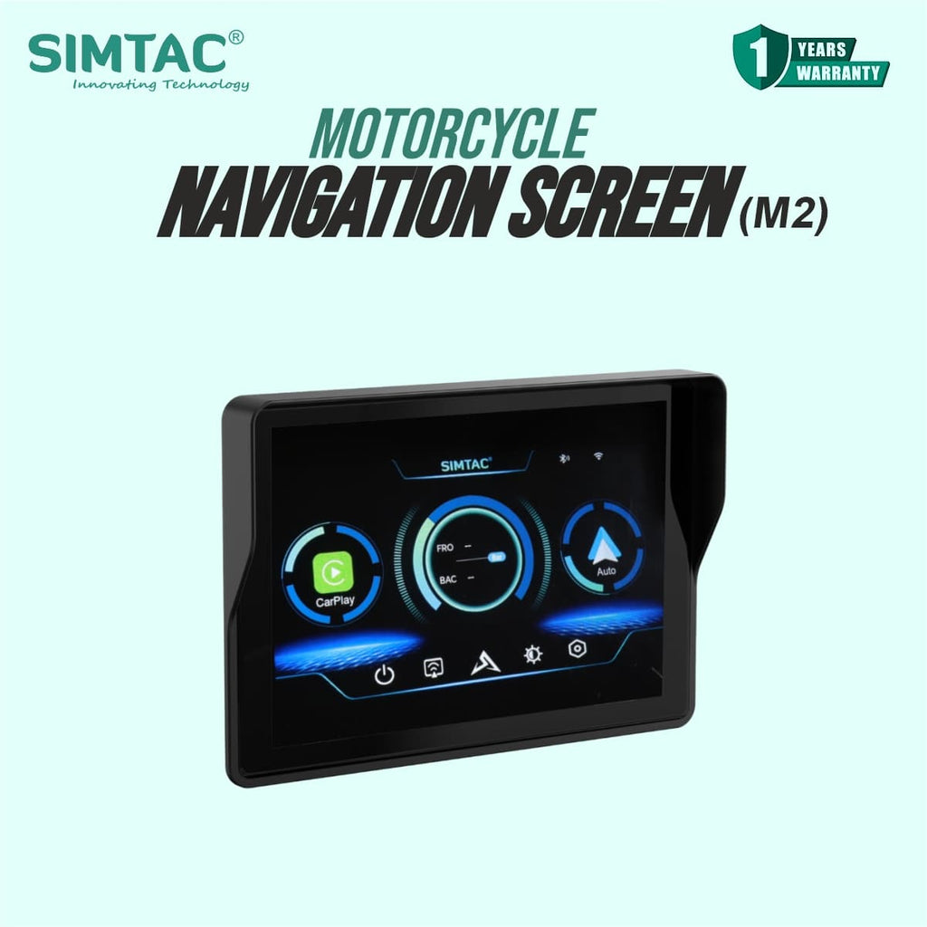 SIMTAC M2 Motorcycle GPS Navigation Display with Wireless Apple CarPlay Android Auto Bluetooth and IP67 Waterproof Touchscreen