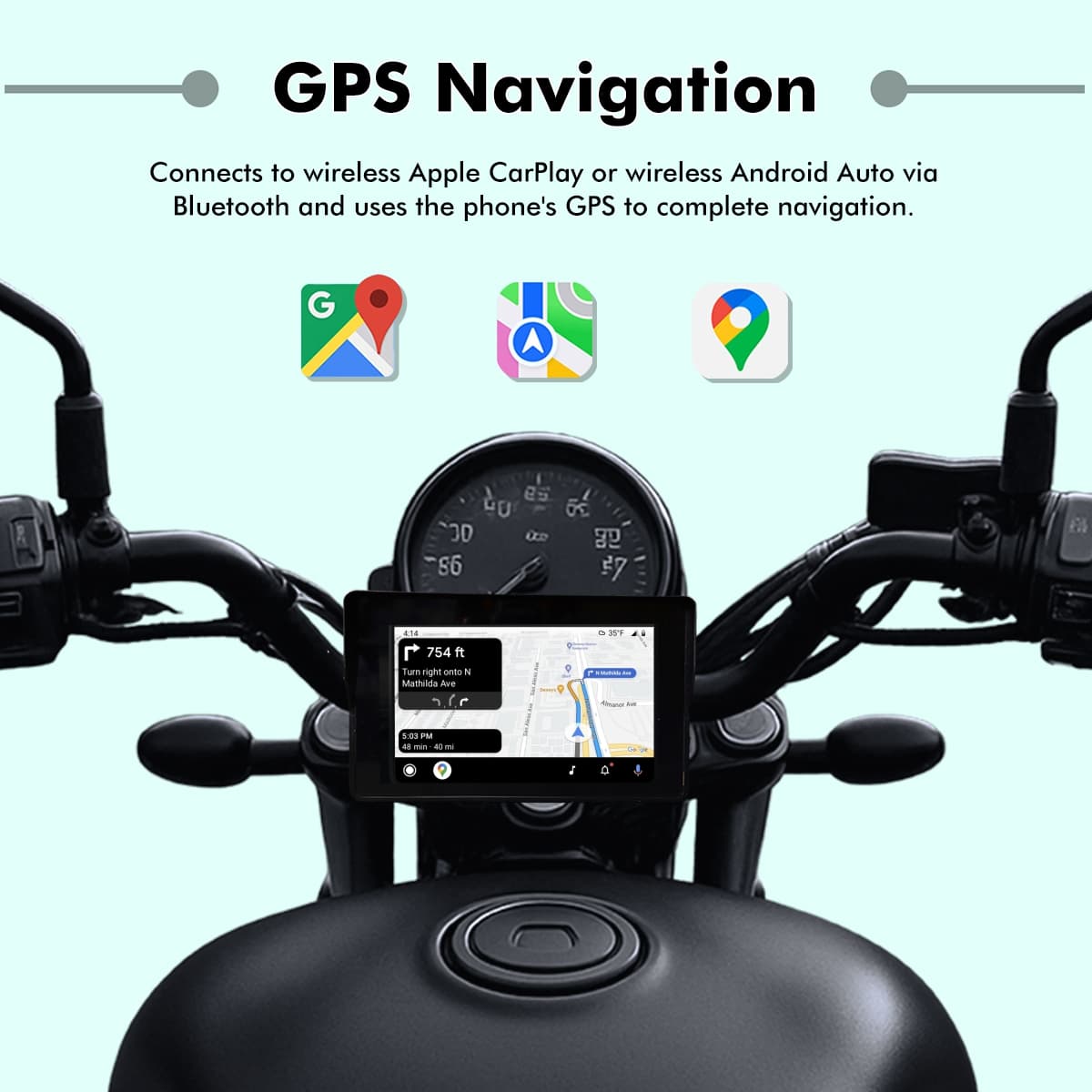 SIMTAC M2 Motorcycle GPS Navigation Display with Wireless Apple CarPlay Android Auto Bluetooth and IP67 Waterproof Touchscreen