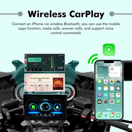 SIMTAC M2 Motorcycle GPS Navigation Display with Wireless Apple CarPlay Android Auto Bluetooth and IP67 Waterproof Touchscreen