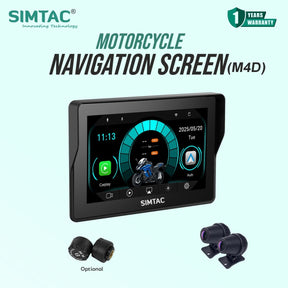 SIMTAC M4D Motorcycle Dash Cam with Dual 1080P Cameras CarPlay Android Auto GPS Navigation DVR System