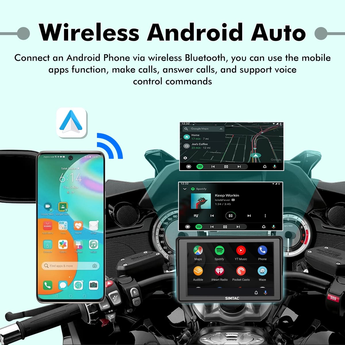 SIMTAC M4D Motorcycle Dash Cam with Dual 1080P Cameras CarPlay Android Auto GPS Navigation DVR System