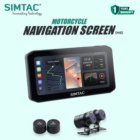 SIMTAC M6DT Motorcycle GPS Navigation System with CarPlay Android Auto Dual Dash Cam TPMS and Smart 5 Inch Display