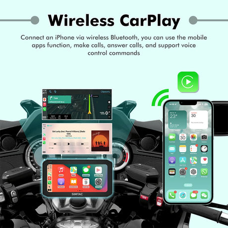 SIMTAC M6DT Motorcycle GPS Navigation System with CarPlay Android Auto Dual Dash Cam TPMS and Smart 5 Inch Display