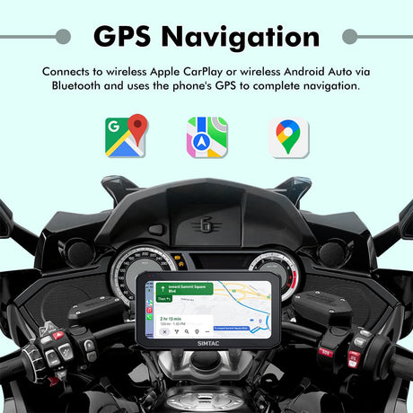 SIMTAC M6DT Motorcycle GPS Navigation System with CarPlay Android Auto Dual Dash Cam TPMS and Smart 5 Inch Display