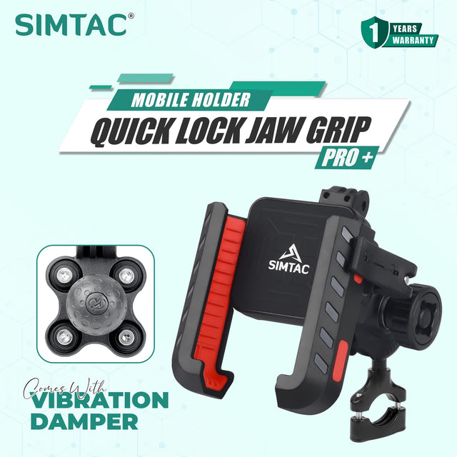 Simtac JQLC2-PRO Bike Mobile Holder with Dual USB Fast Charger and Vibration Damper for Motorcycle Scooter Bicycle
