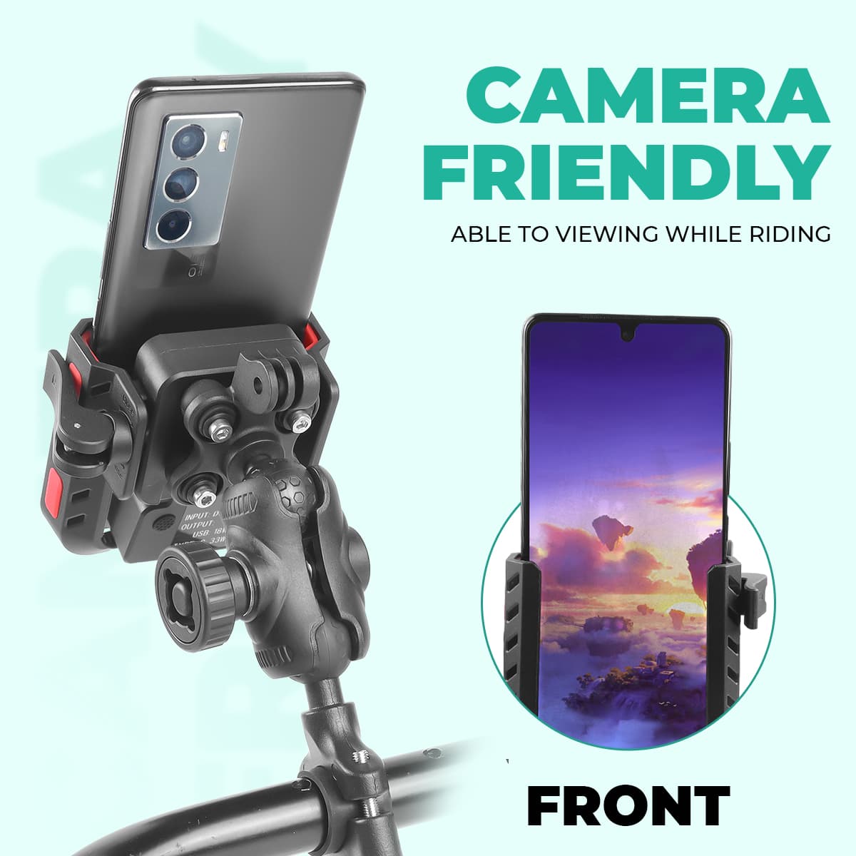 Simtac JQLC2-PRO Bike Mobile Holder with Dual USB Fast Charger and Vibration Damper for Motorcycle Scooter Bicycle