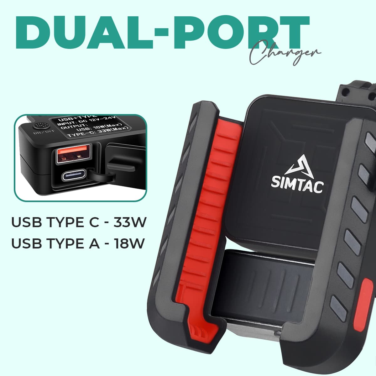 Simtac JQLC2-PRO Bike Mobile Holder with Dual USB Fast Charger and Vibration Damper for Motorcycle Scooter Bicycle
