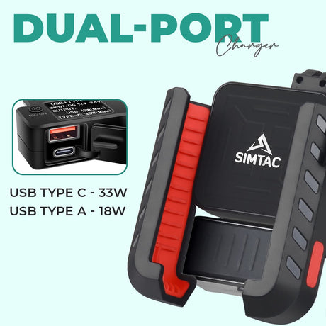 Simtac JQLC2-PRO Bike Mobile Holder with Dual USB Fast Charger and Vibration Damper for Motorcycle Scooter Bicycle