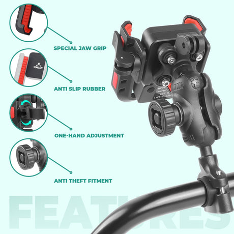 Simtac JQLC2-PRO Bike Mobile Holder with Dual USB Fast Charger and Vibration Damper for Motorcycle Scooter Bicycle