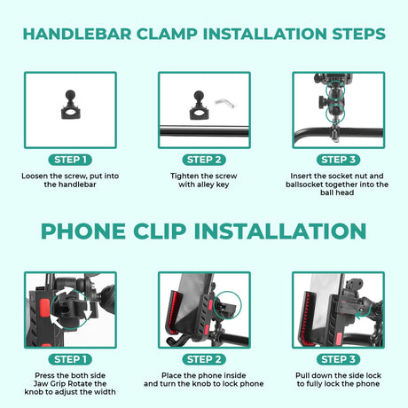 Simtac Quick Lock Jaw Grip Pro Plus Bike Mobile Holder with Vibration Damper for Motorcycle Scooter Bicycle