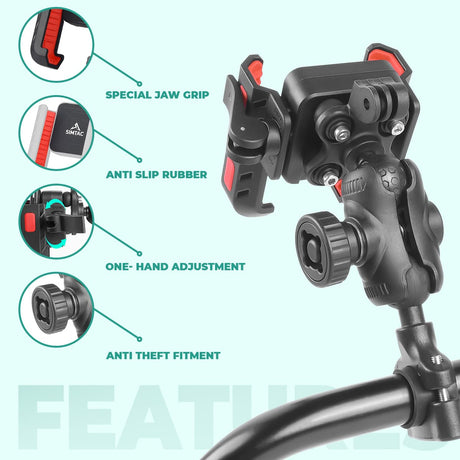 Simtac Quick Lock Jaw Grip Pro Plus Bike Mobile Holder with Vibration Damper for Motorcycle Scooter Bicycle