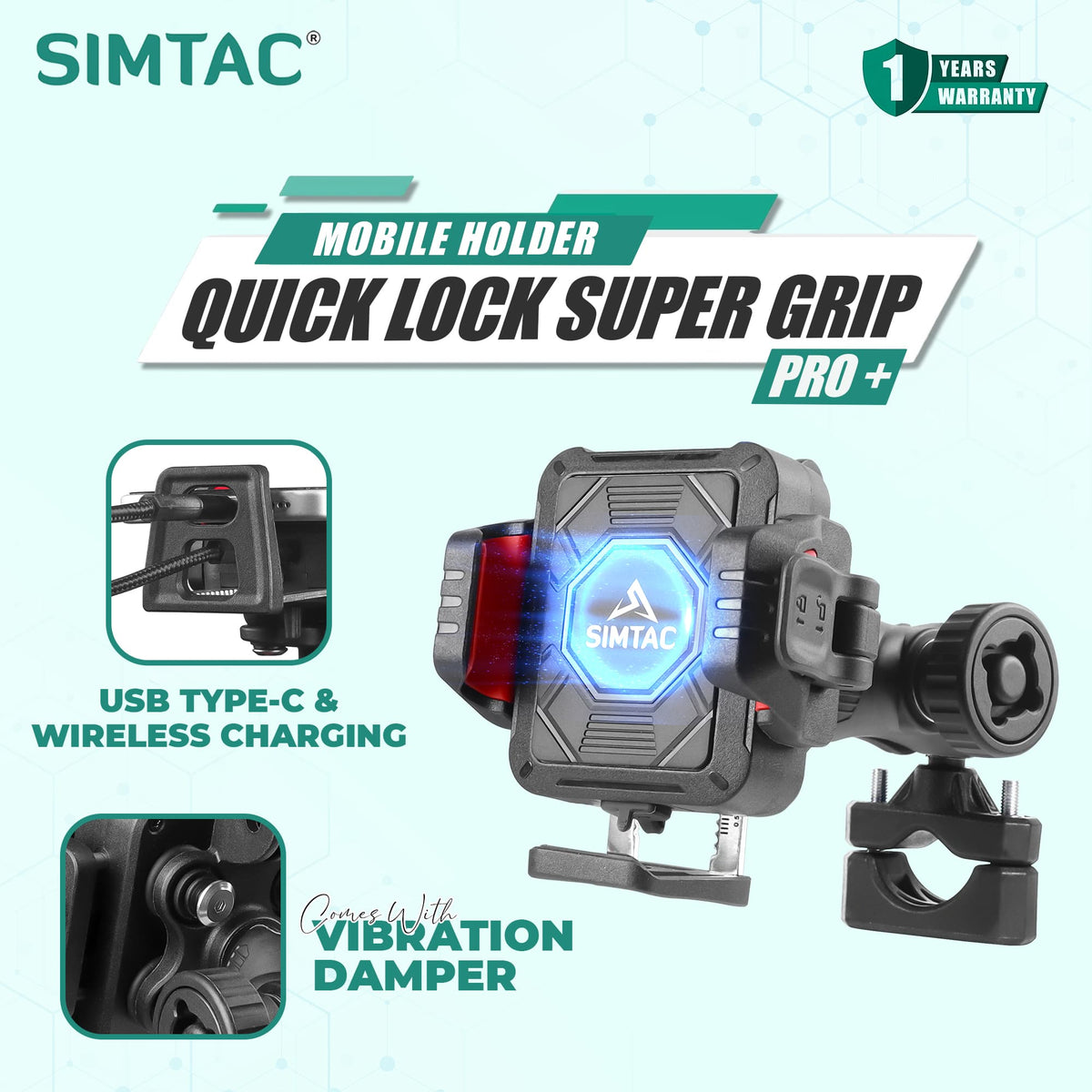 Simtac SQL2-WC-PRO wireless charging motorcycle phone holder


