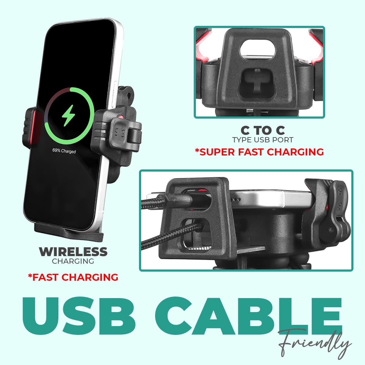 Simtac SQL2-WC-PRO wireless charging motorcycle phone holder

