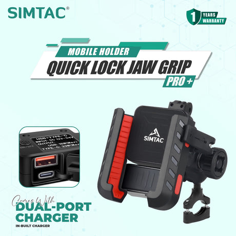 Simtac SQL2-PRO Quick Lock Super Grip Bike Mobile Holder with Vibration Damper for Motorcycle Scooter Bicycle