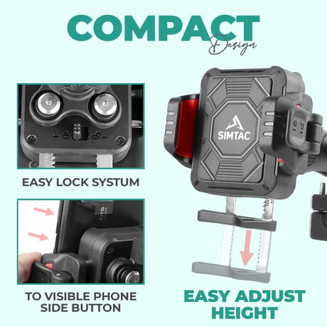Simtac SQL2-PRO Quick Lock Super Grip Bike Mobile Holder with Vibration Damper for Motorcycle Scooter Bicycle