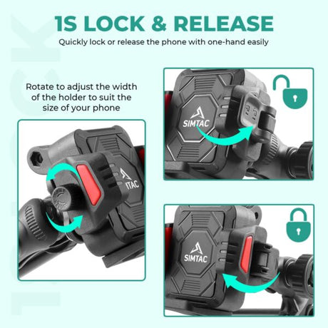 Simtac SQL2-PRO Quick Lock Super Grip Bike Mobile Holder with Vibration Damper for Motorcycle Scooter Bicycle